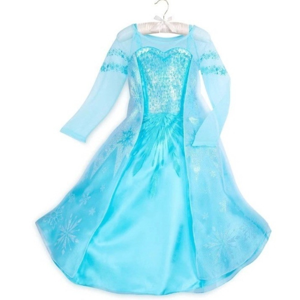 Disney Store Frozen Elsa Costume Dress Girls Size 7/8 Blue Sequin Snowflake NWT